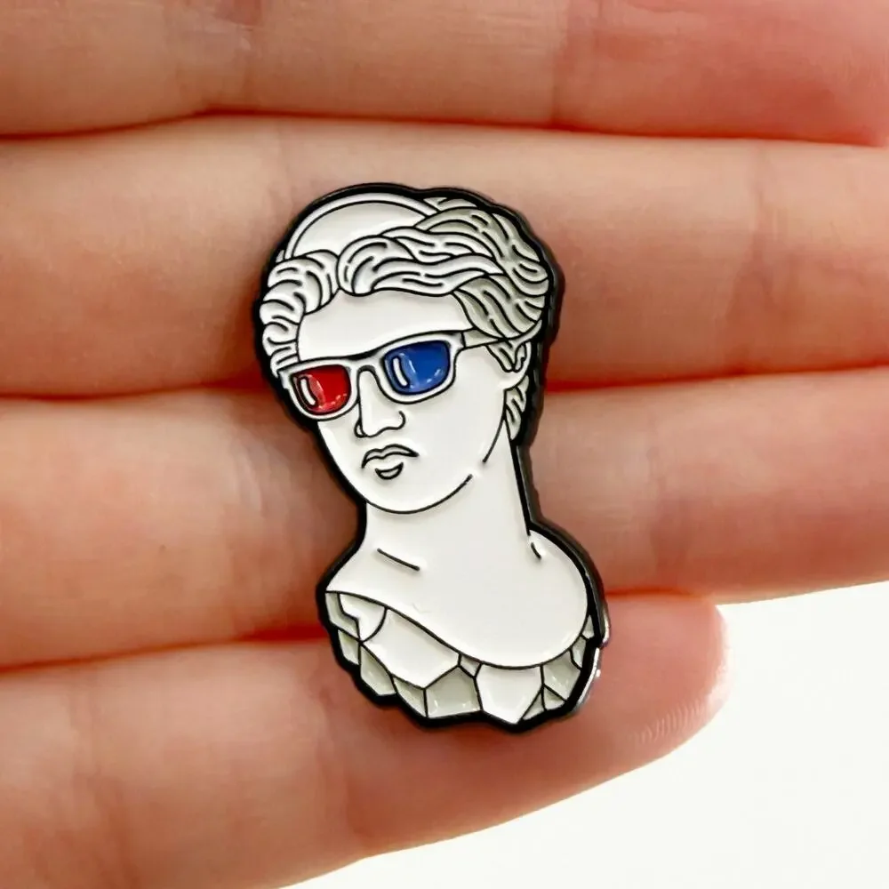 Statue Wearing 3D Glasses Soft Enamel Pin